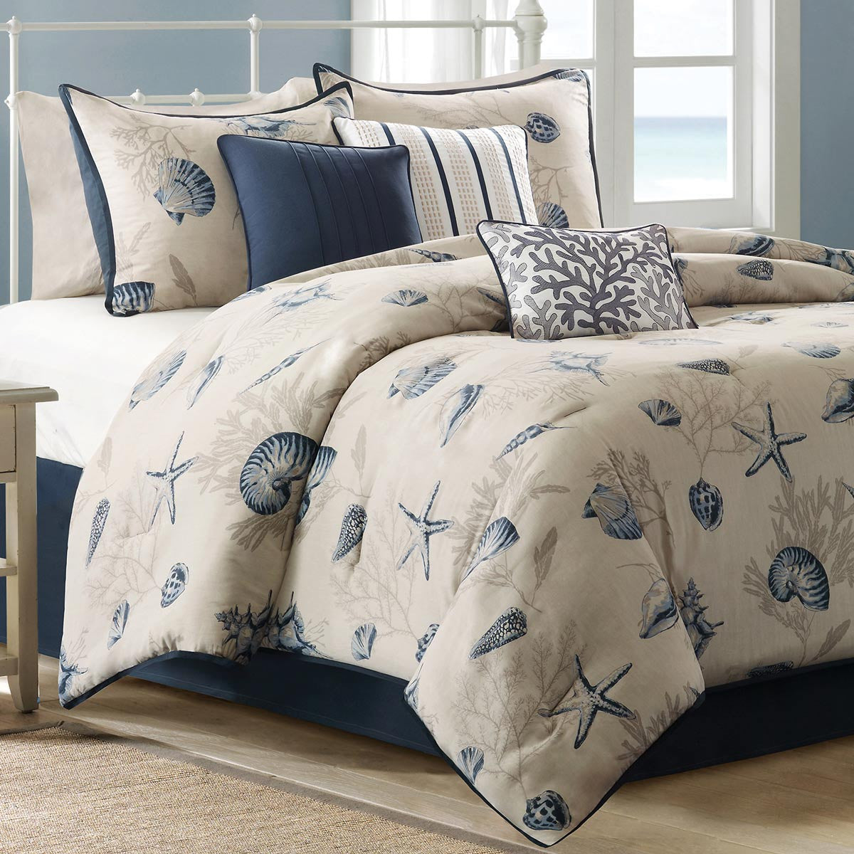Blue Beach 7 Piece Comforter Set - Queen
