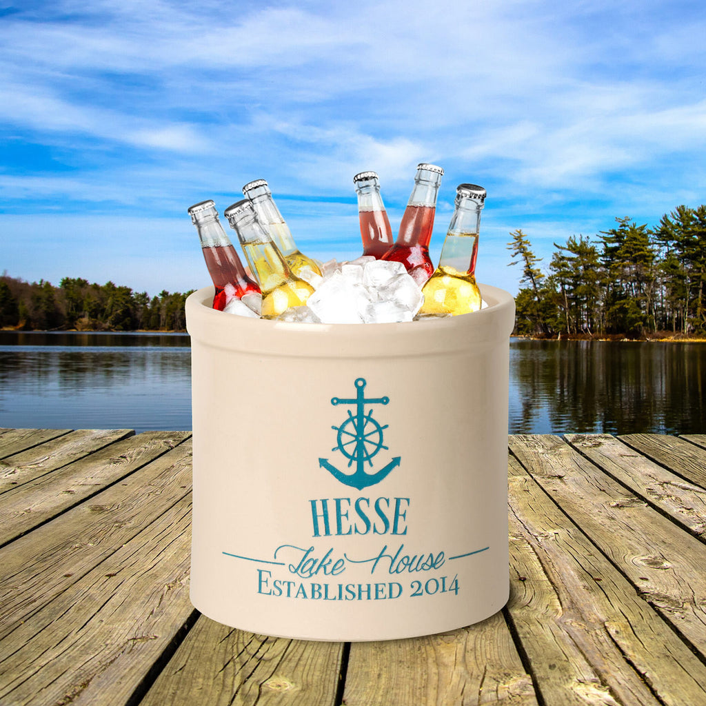 Anchor Lake House Personalized Crock - Sea Blue