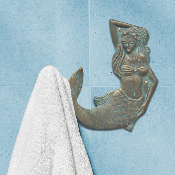 Bronze Verdigris Mermaid Towel Hook - Left Facing
