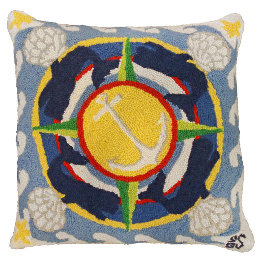 Four Whales Hooked Wool Pillow