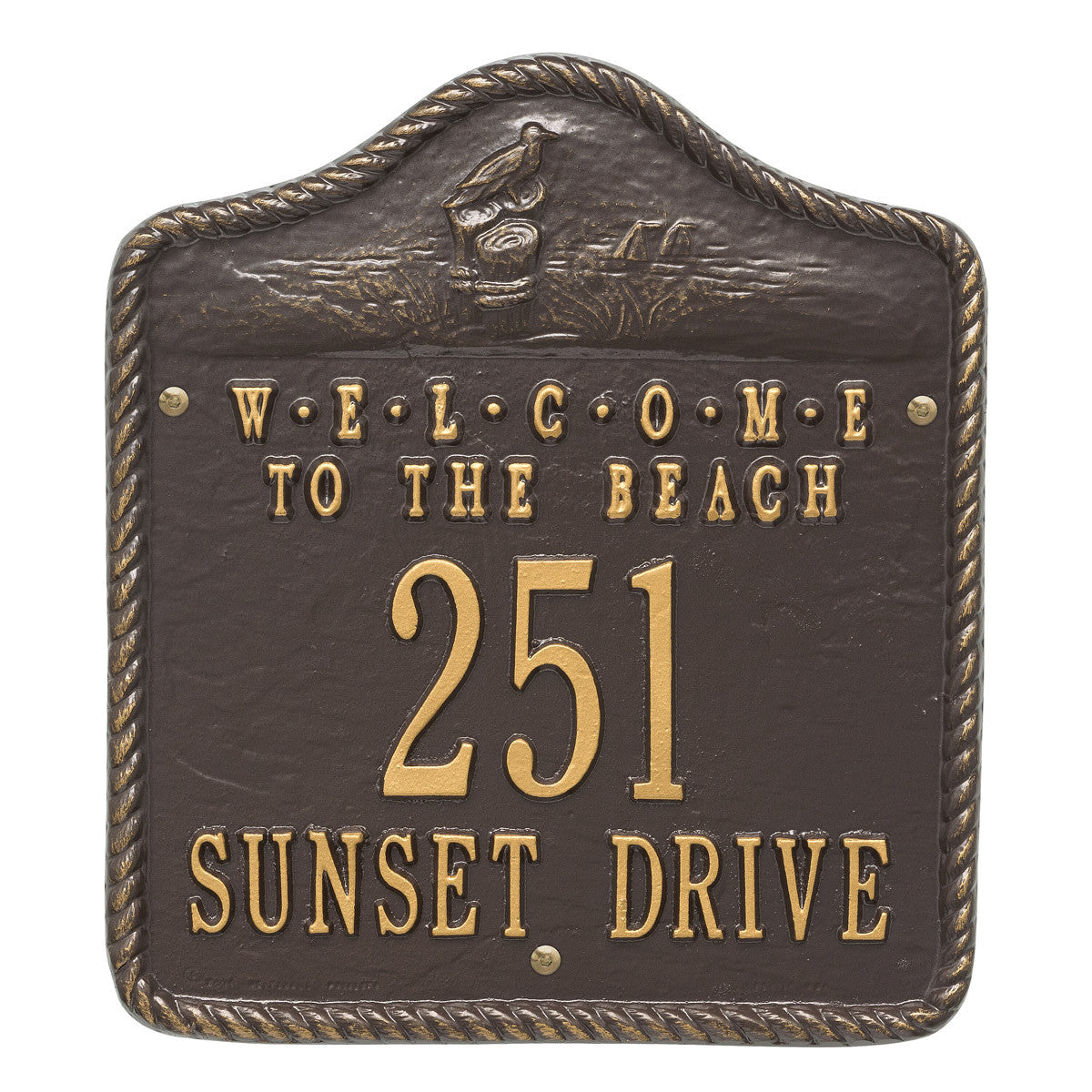 Welcome to the Beach Address Plaque - Bronze and Gold