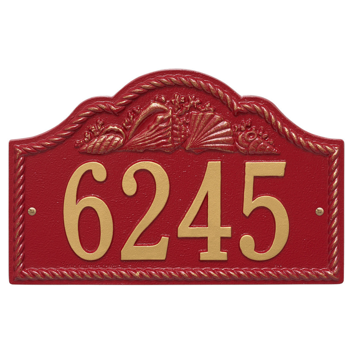 Rope and Shell Arch House Number Plaque - Red & Gold
