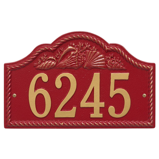 Rope and Shell Arch House Number Plaque - Red & Gold