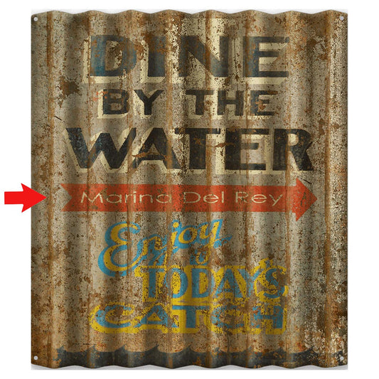 Dine by the Water Personalized Corrugated Metal Sign