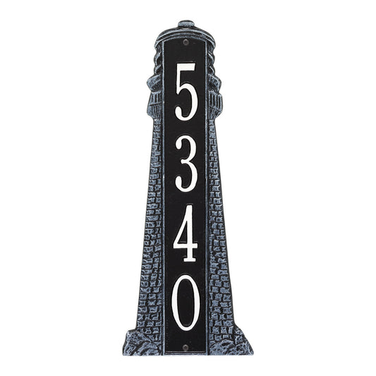 Large Lighthouse Vertical House Number Plaque - Black & White