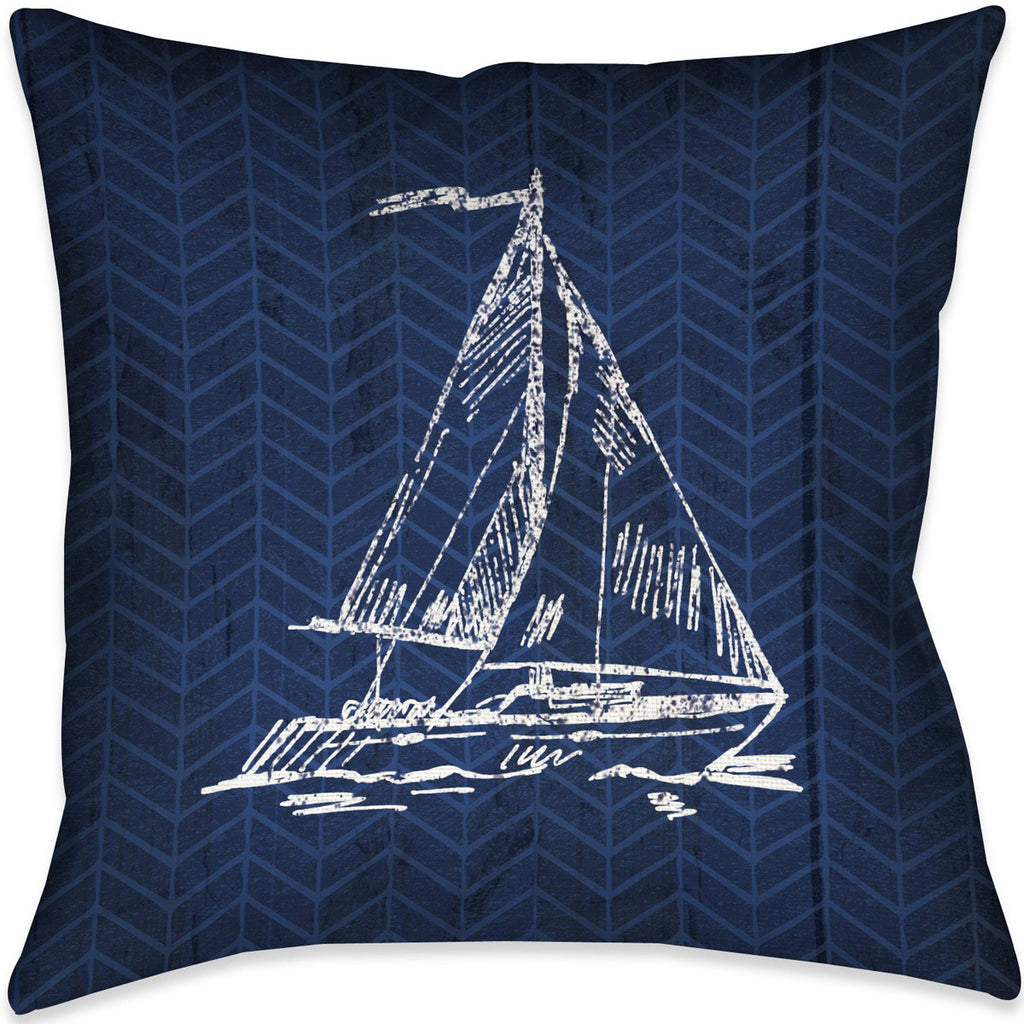 Navy and Coral Blocks Sailboat Pillow