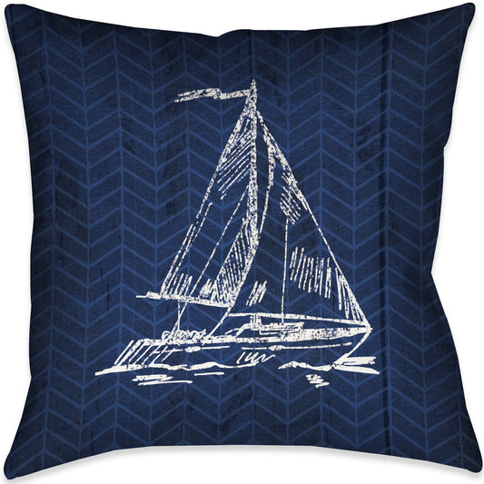 Navy and Coral Blocks Sailboat Pillow