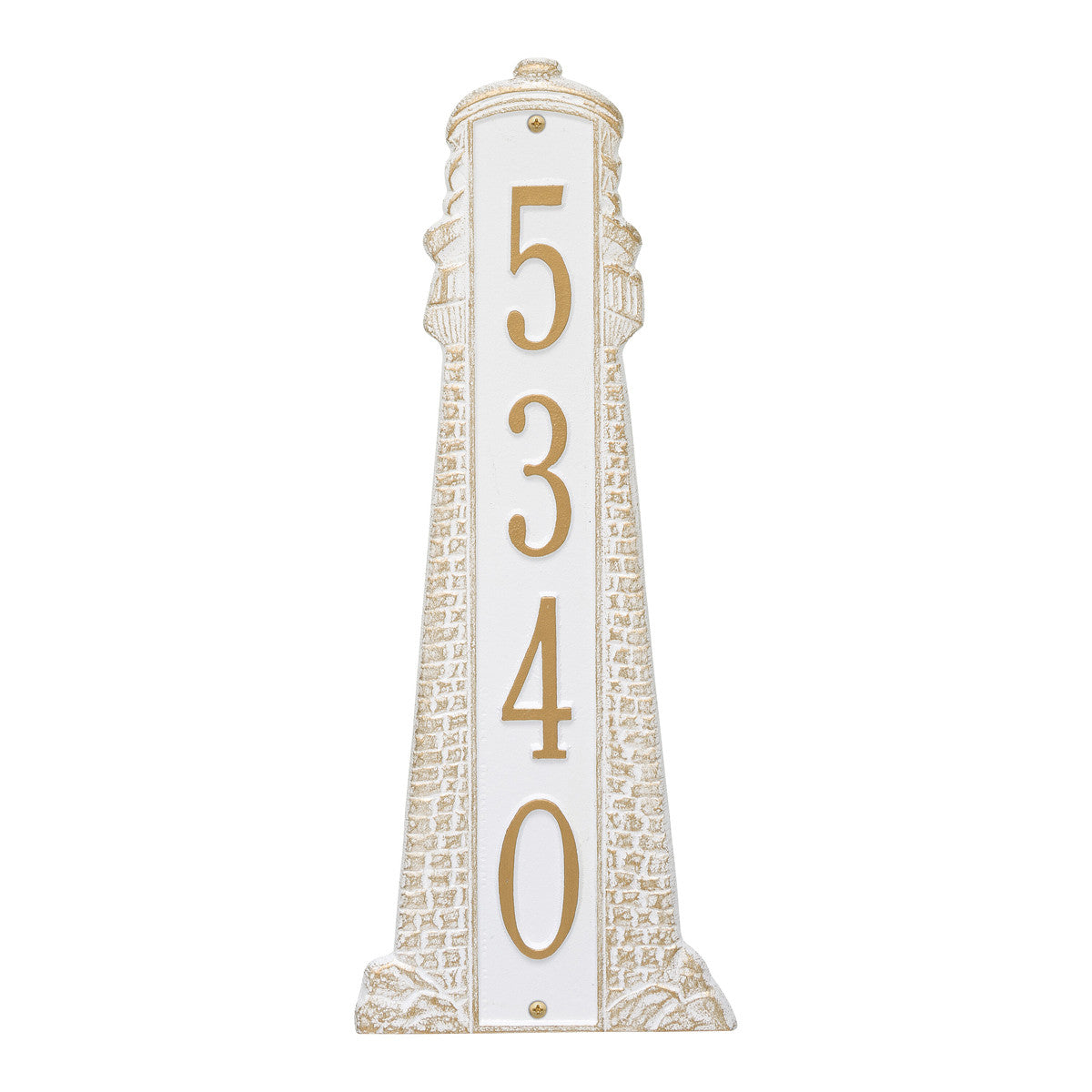 Large Lighthouse Vertical House Number Plaque - White & Gold