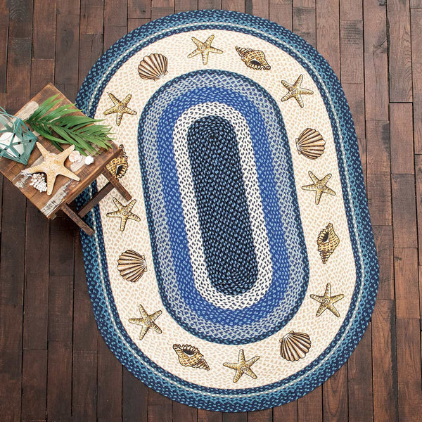 Varkala Shell Rug Nautical Area Rugs: 3 x 5 Shell & Starfish Braided Rug | Bella Coastal ...
