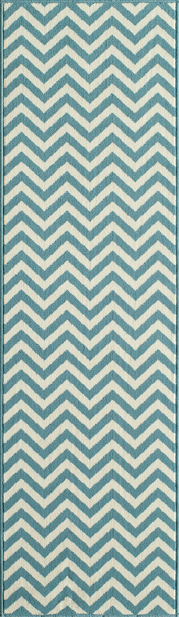 Baja Chevron Blue Rug - 2 x 8