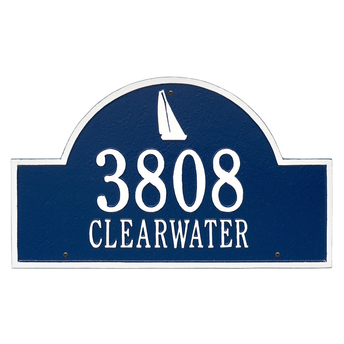 Sailboat Arch House Number Plaque - Blue and White