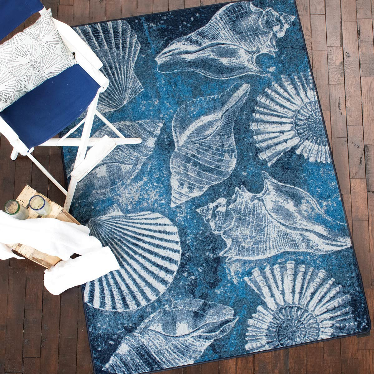 Andre Shell Rug Nautical Area Rugs: 2 x 8 Shell Island Ultramarine Rug | Bella Coastal ...
