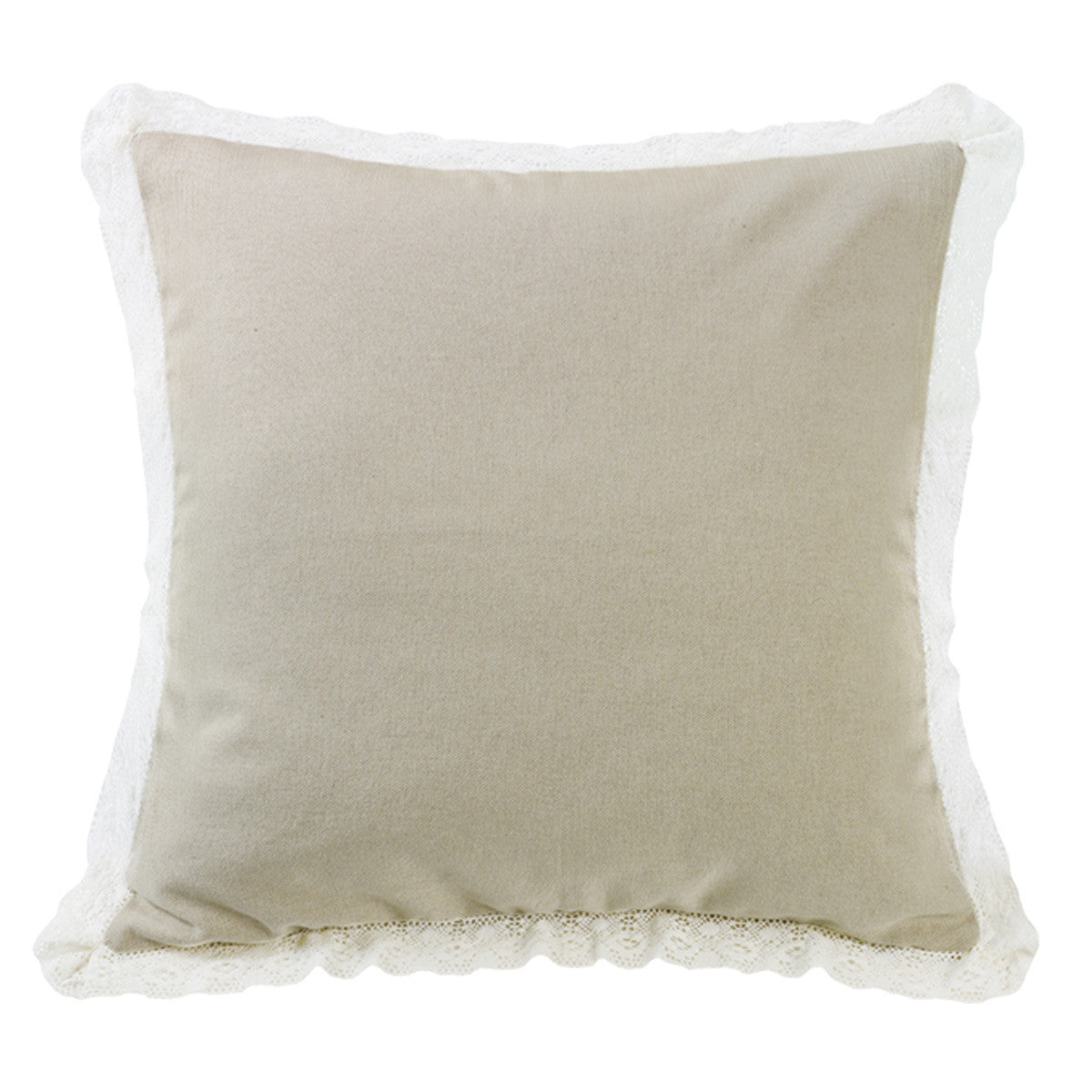 Tan Burlap Square Pillow with Lace