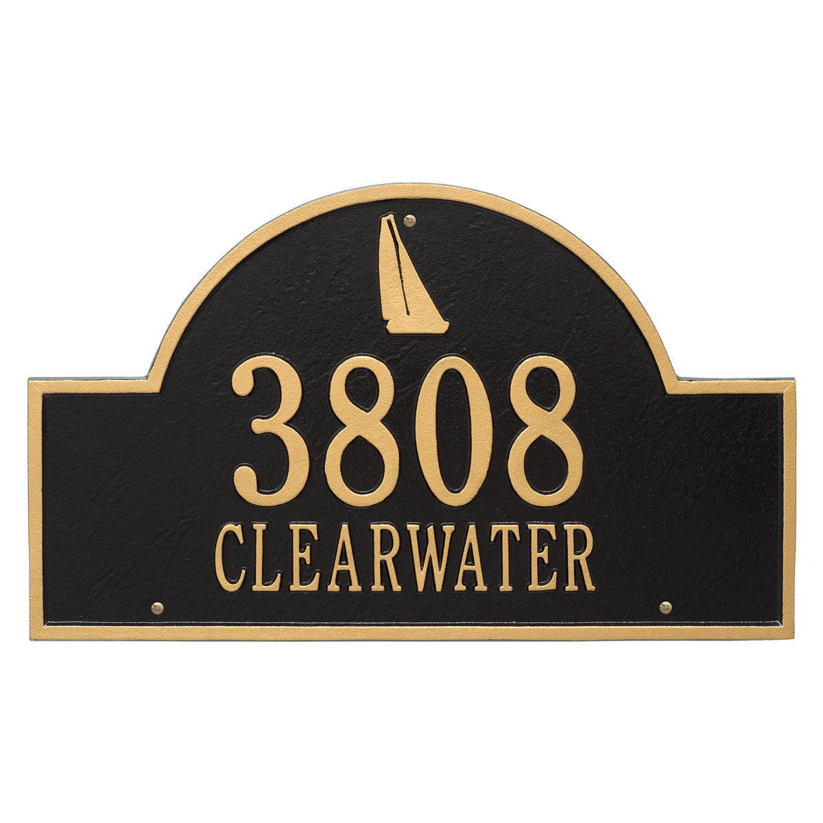 Sailboat Arch House Number Plaque - Black and Gold