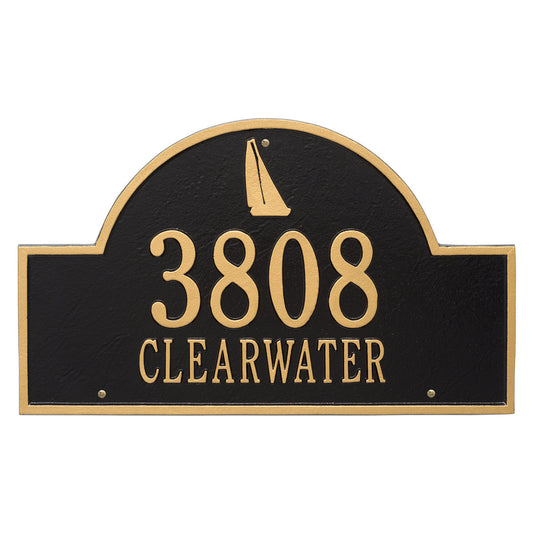 Sailboat Arch House Number Plaque - Black and Gold