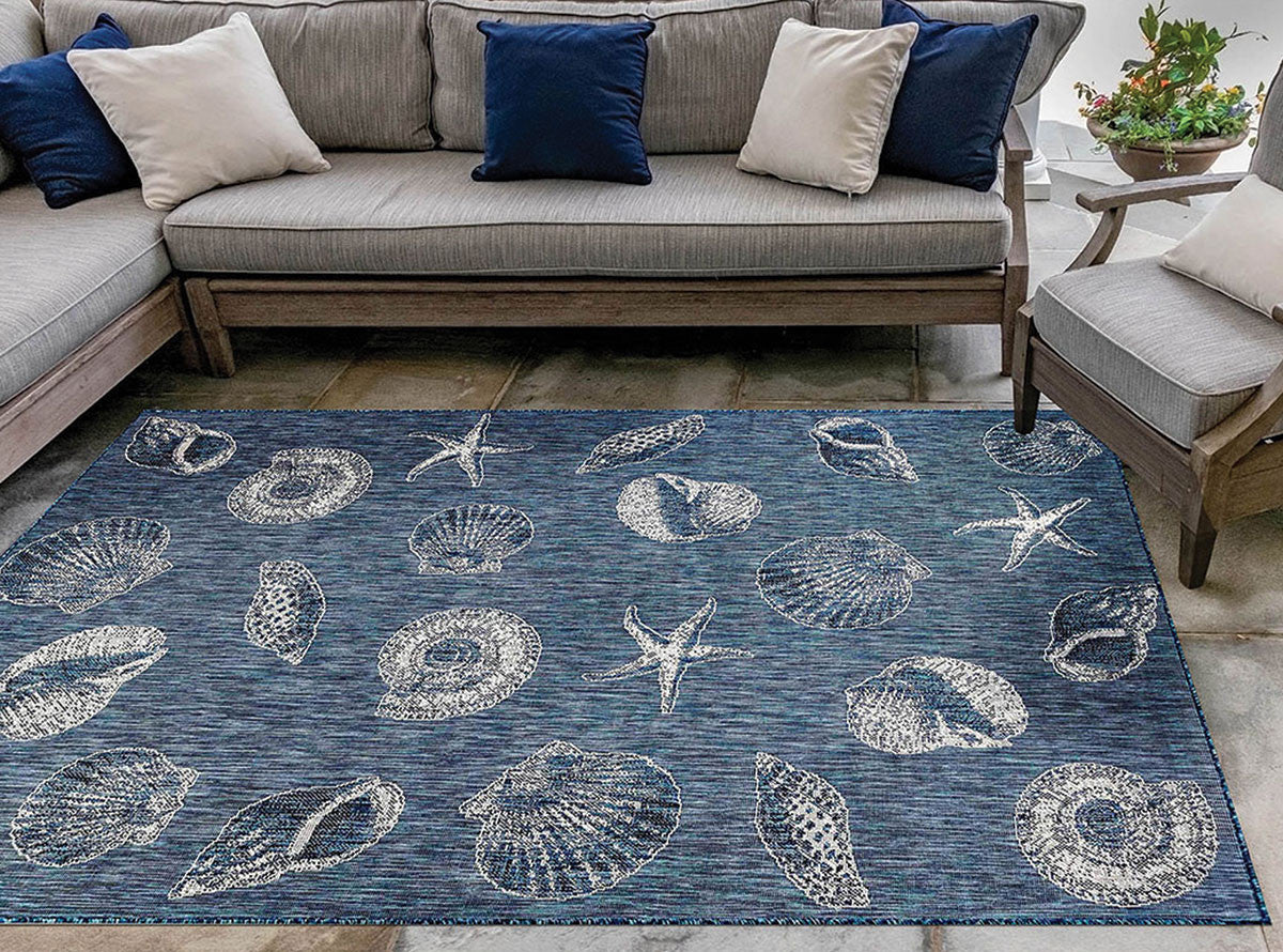 Varkala Shell Rug Antigua Shells Navy Indoor/Outdoor Rug - 5 x 8 | Bella Coastal Decor