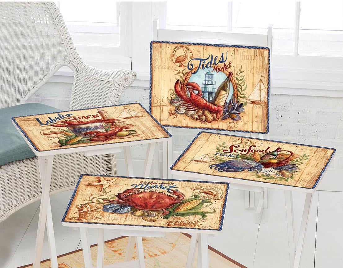 Seafood Feast TV Tray Set with Stand - Set of 4 - OUT OF STOCK UNTIL 06/24/2026