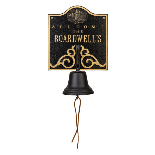 Lighthouse Personalized Bell Welcome Plaque - Black & Gold