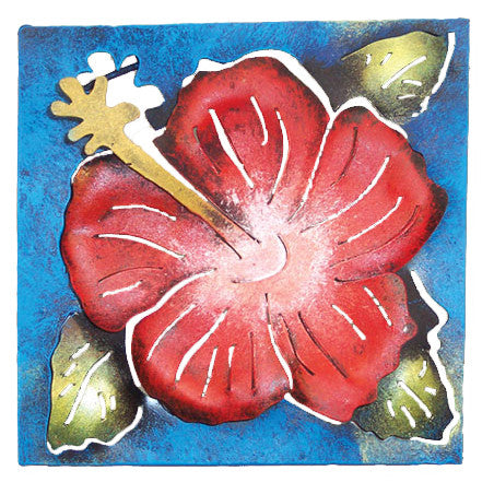 Mini Square Hibiscus Metal Wall Art