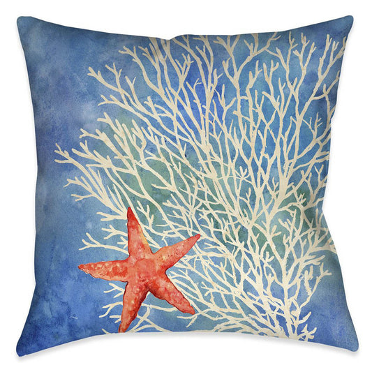 Watercolor Waves Starfish 20 x 20 Outdoor Pillow