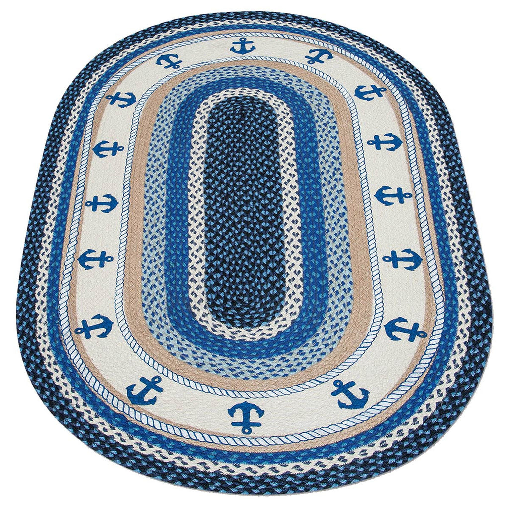 Blue Anchors Braided Rug - 3 x 5