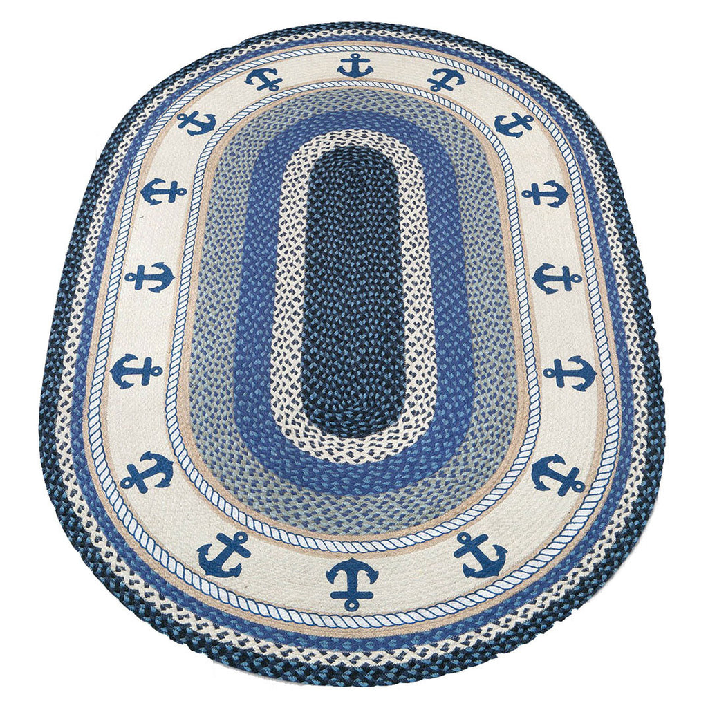 Blue Anchors Braided Rug - 4 x 6