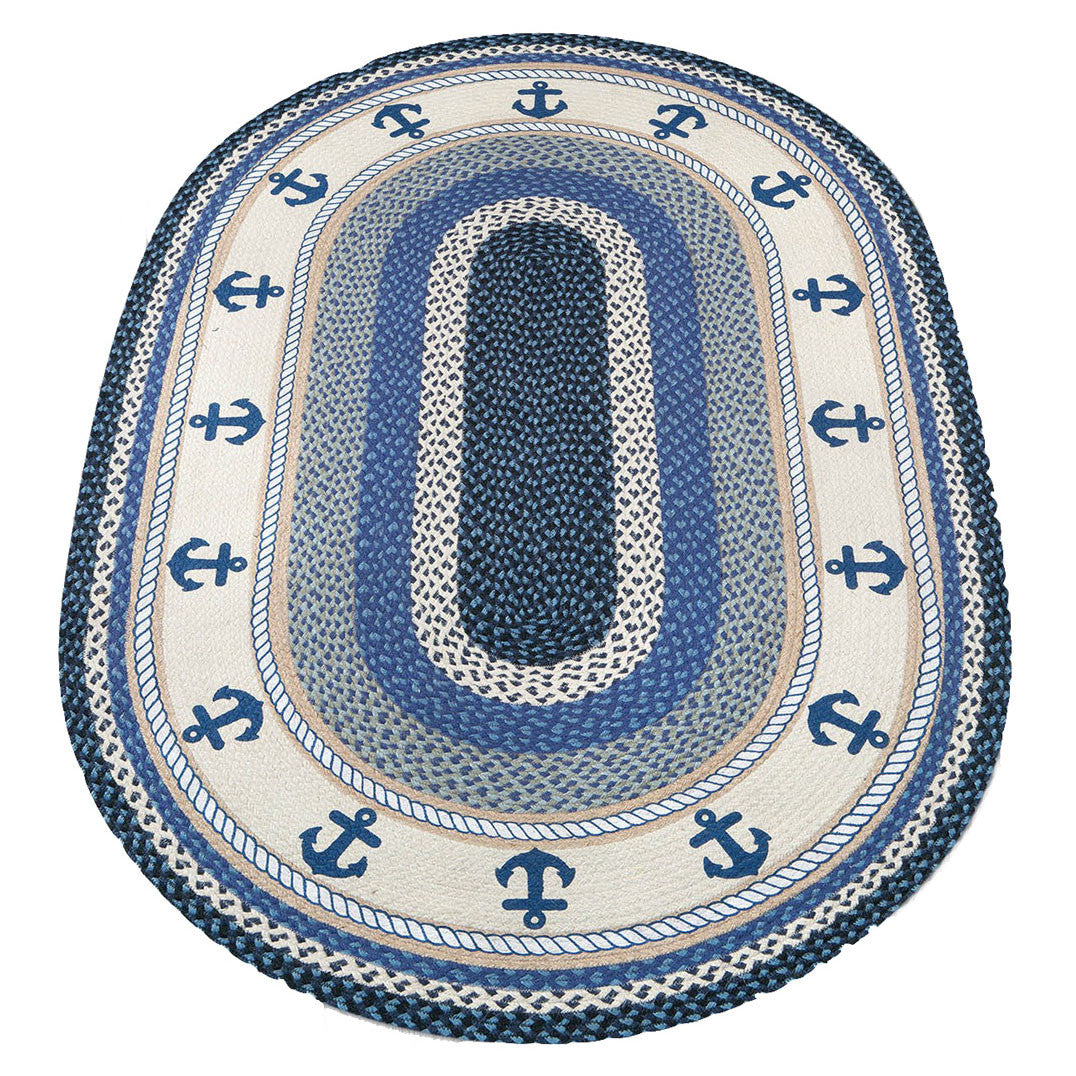 Blue Anchors Braided Rug - 4 x 6