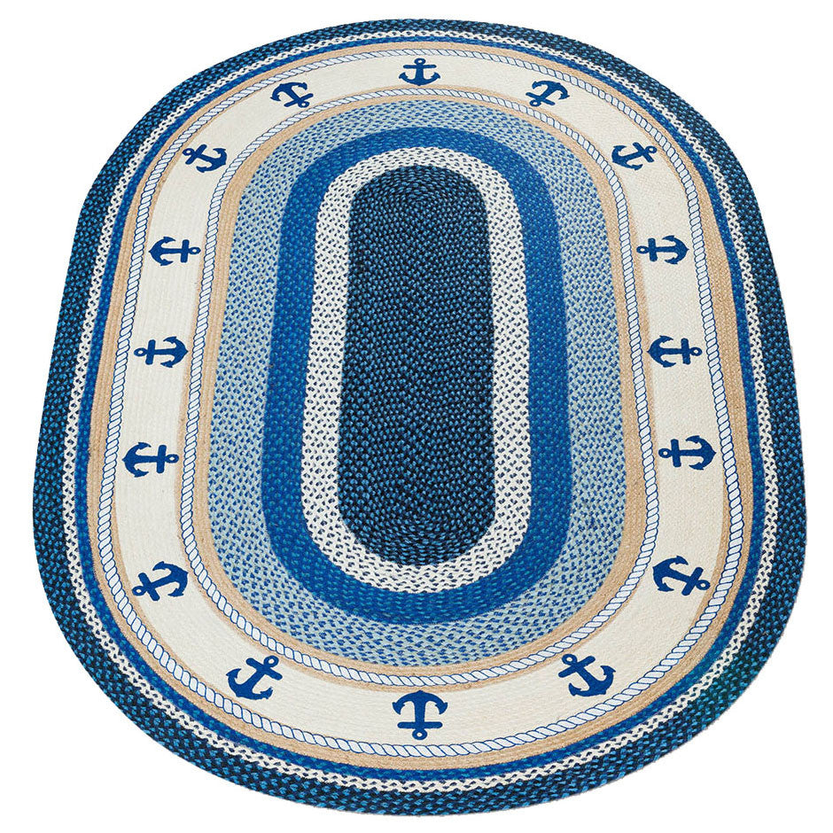 Blue Anchors Braided Rug - 5 x 8