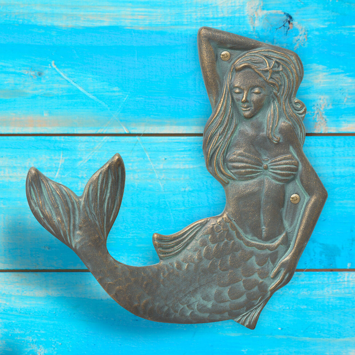 Bronze Verdigris Mermaid Towel Hook - Left Facing