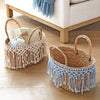 Coastal Seagrass Basket with Blue Macrame
