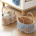 Coastal Seagrass Basket with Blue Macrame