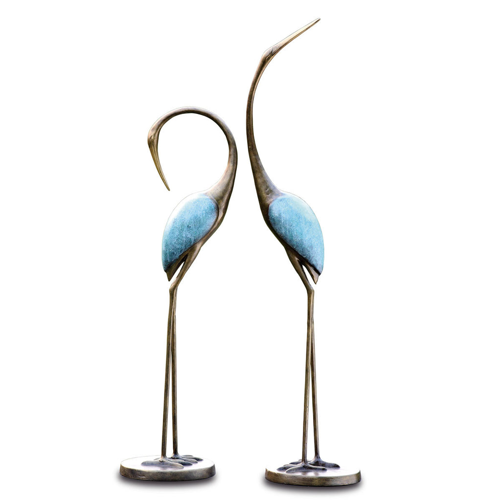 Contemporary Crane Garden Sculptures - Set of 2