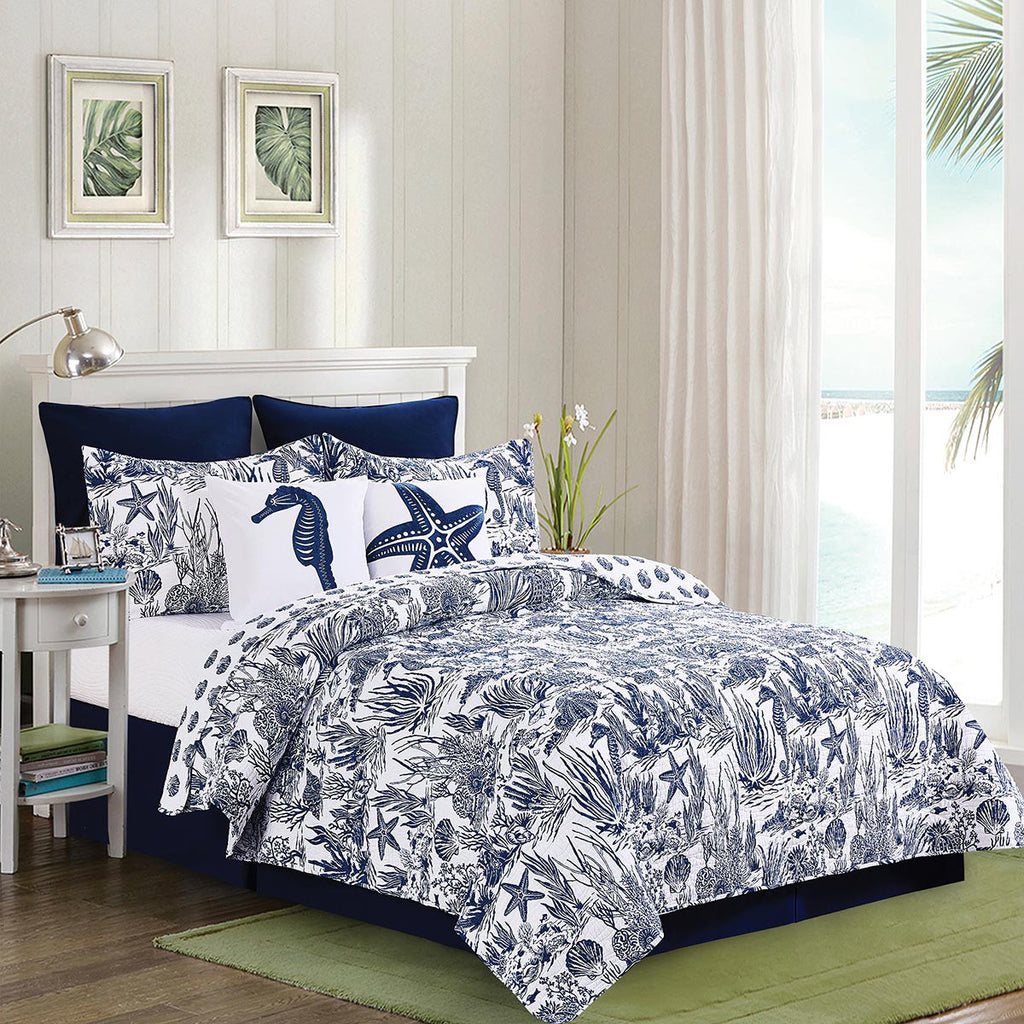 Indigo Coral Quilt Bedding Collection