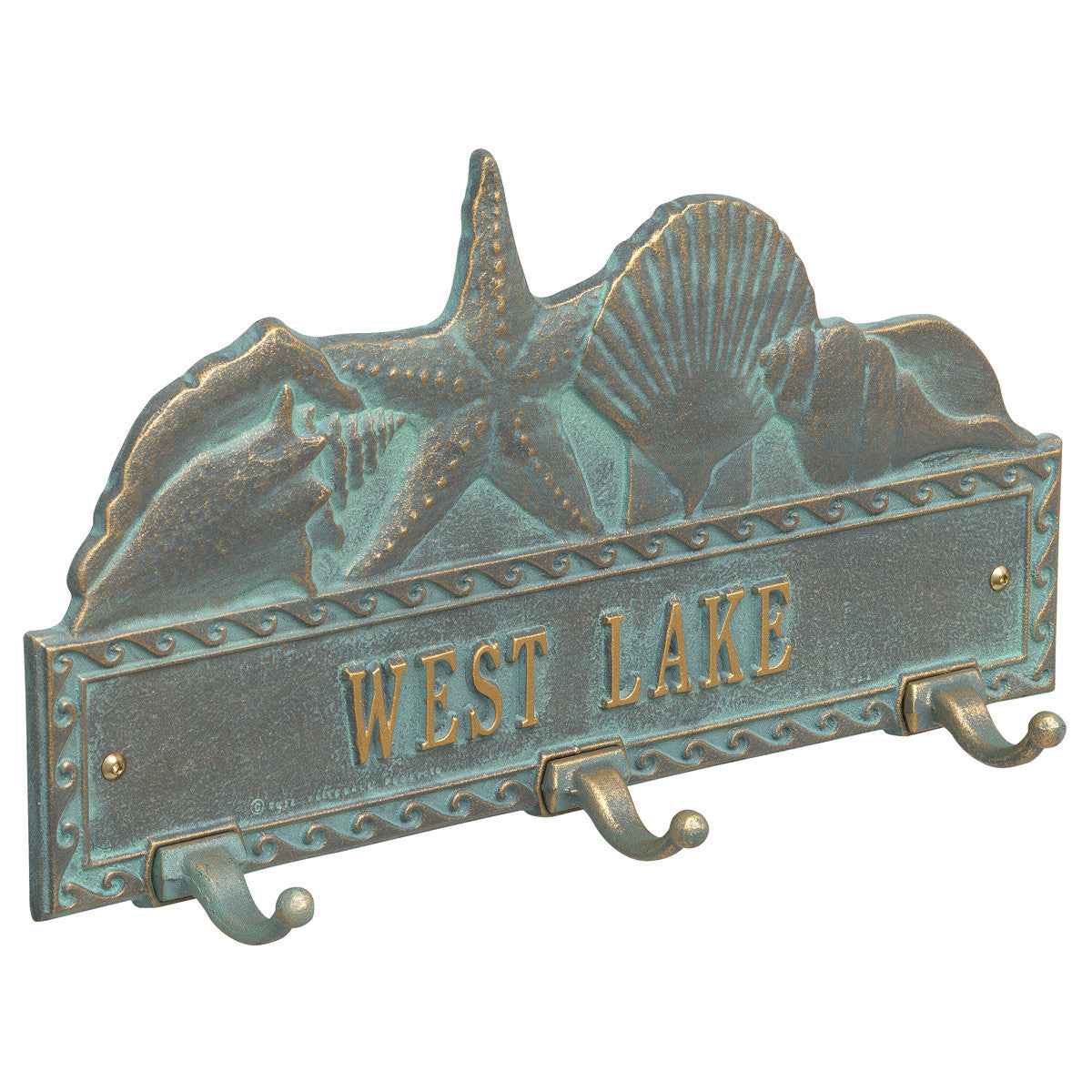 Bronze and Verdigris Personalized Sea Shell Hook Plaque