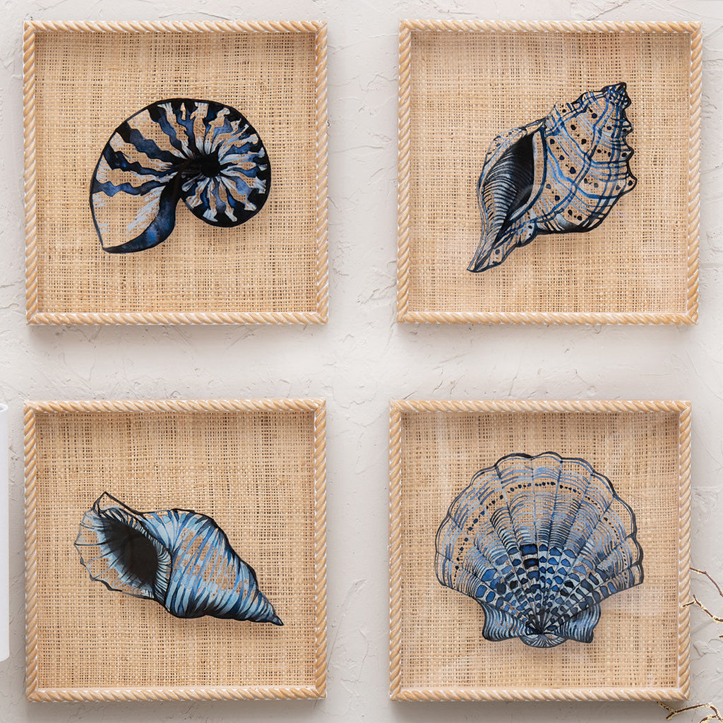 Indigo Nautilus Burlap Framed Wall Art - CLEARANCE