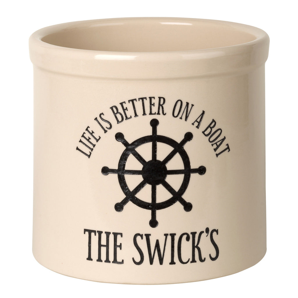 Life Is Better On A Boat Personalized Crock - Black