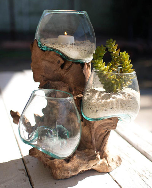 Teakwood Tiered Glass Planter - OUT OF STOCK UNTIL 07/14/2026