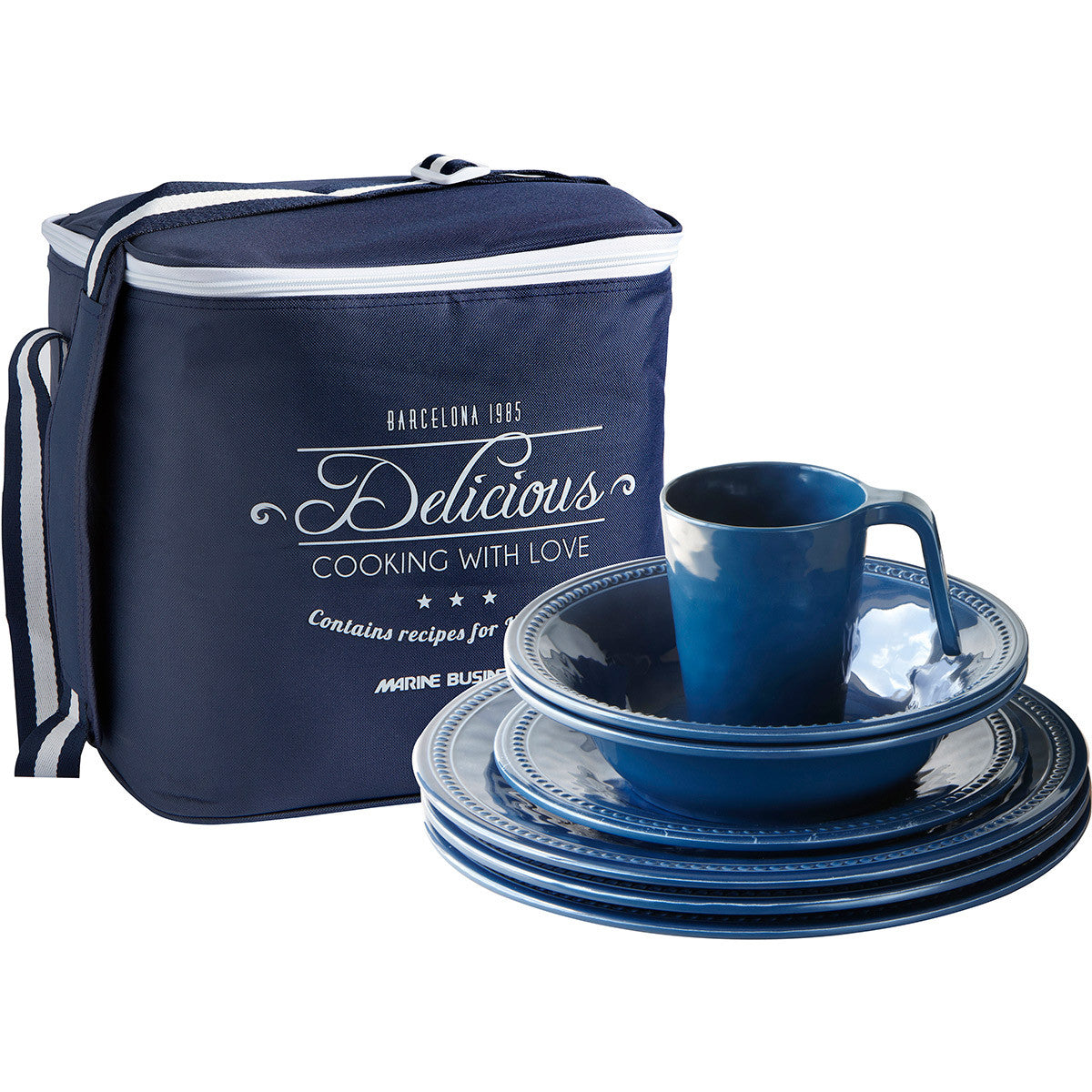 Blue Seas 24 Pc. Tableware Set with Basket - OUT OF STOCK UNTIL 10/02/2026