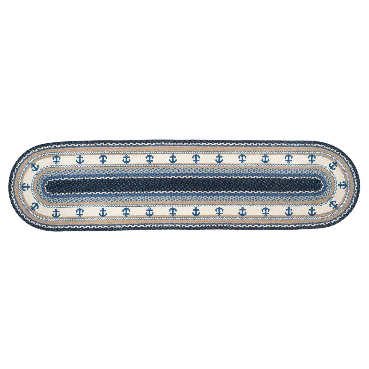 Blue Anchors Braided Rug - 2 x 8