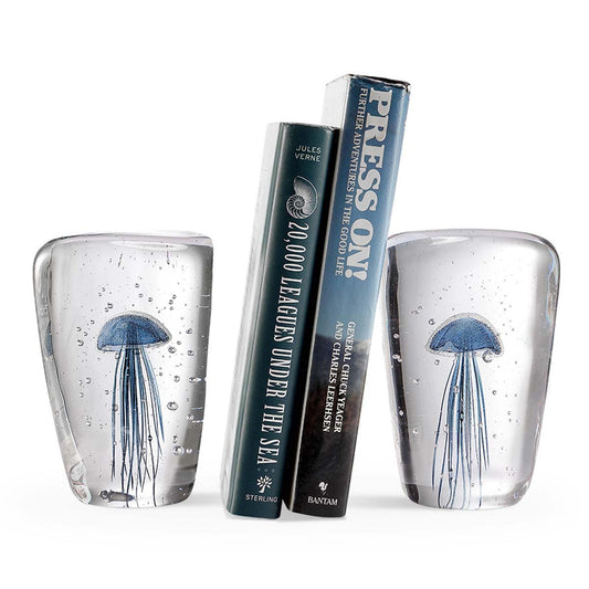 Blue Jellyfish Art Glass Bookends - Set of 2 - OUT OF STOCK UNTIL 07/01/2026