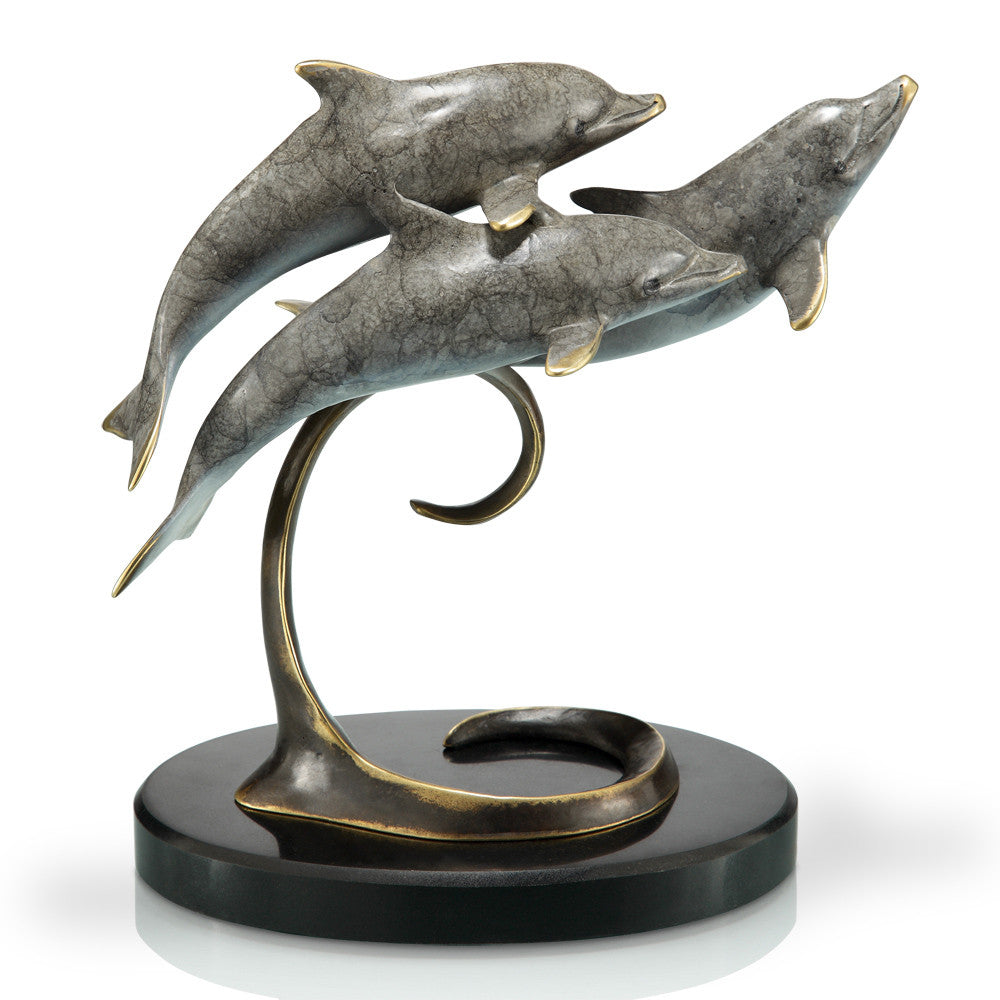 Dolphin Trio on Black Marble Base