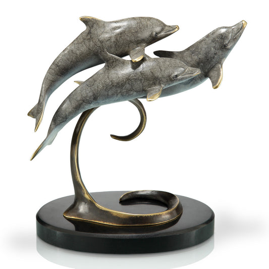 Dolphin Trio on Black Marble Base - OUT OF STOCK UNTIL 10/30/2026