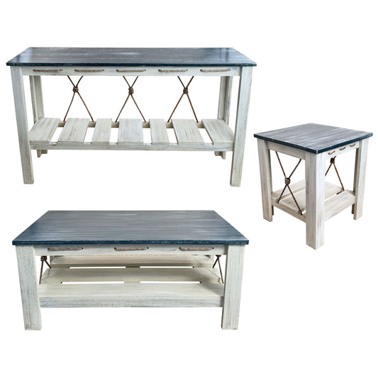 Marina Blue Table Set with 21-Inch Square End Tables (4pcs)