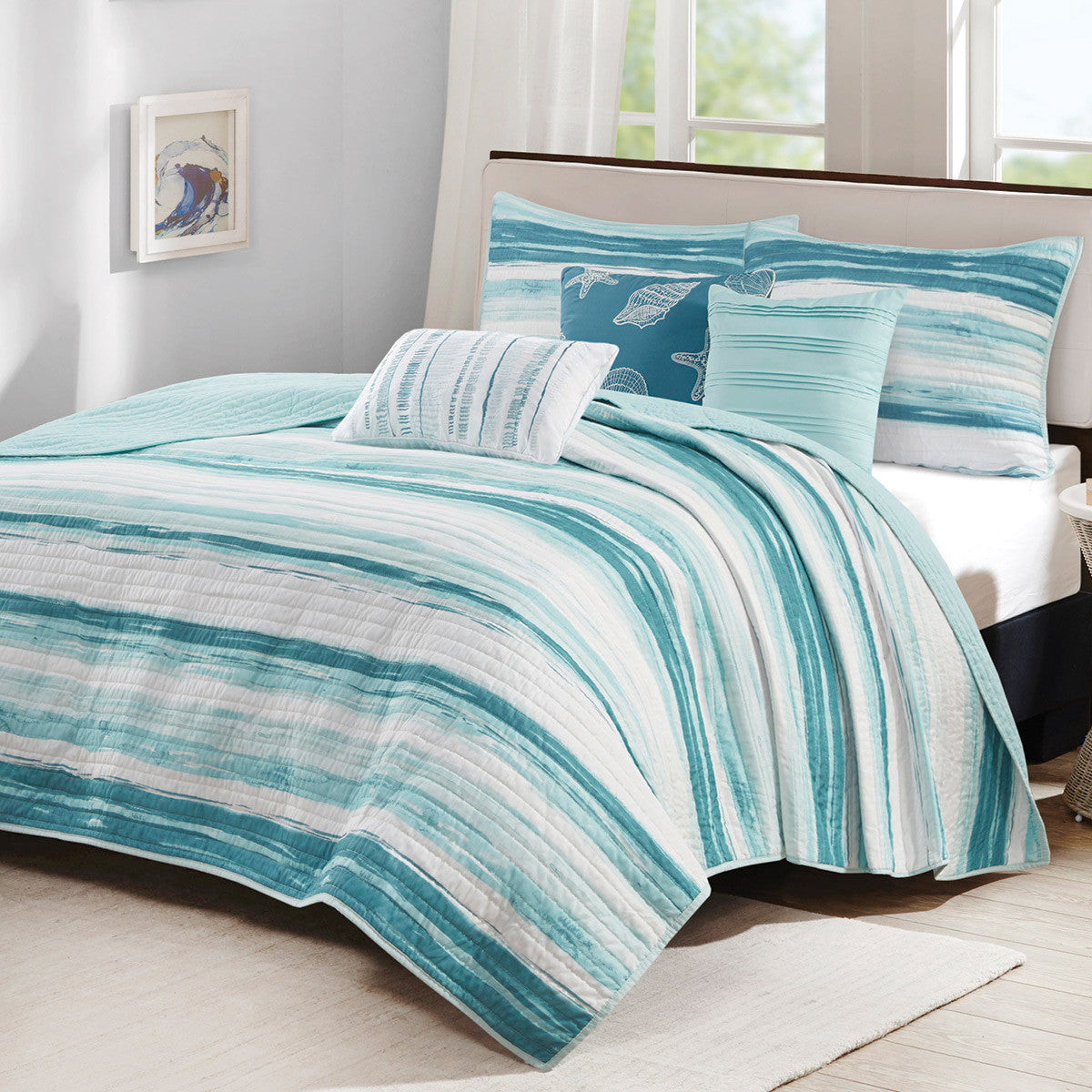 Blue Tide 6 Piece Quilt Bed Set - Full/Queen