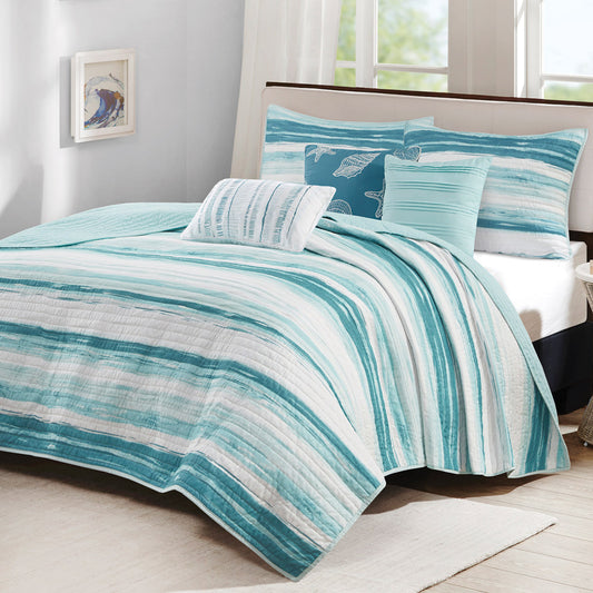 Blue Tide 6 Piece Quilt Bed Set - Full/Queen