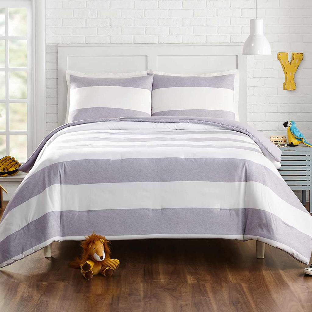 Bayside Gray Stripes Comforter Set - Twin