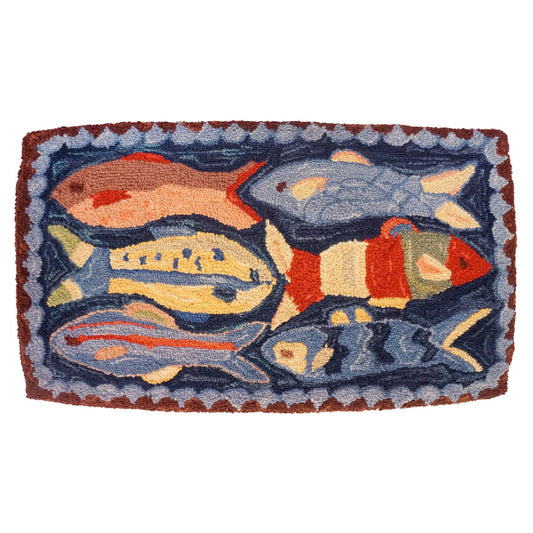 Swimming Fish Hooked Wool Pillow - 16 x 20 - OUT OF STOCK UNTIL 11/03/2026