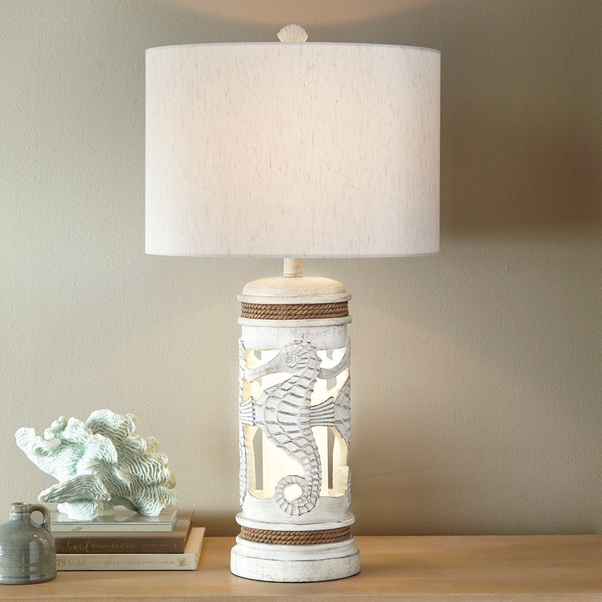 Whitewashed Seahorses Table Lamp