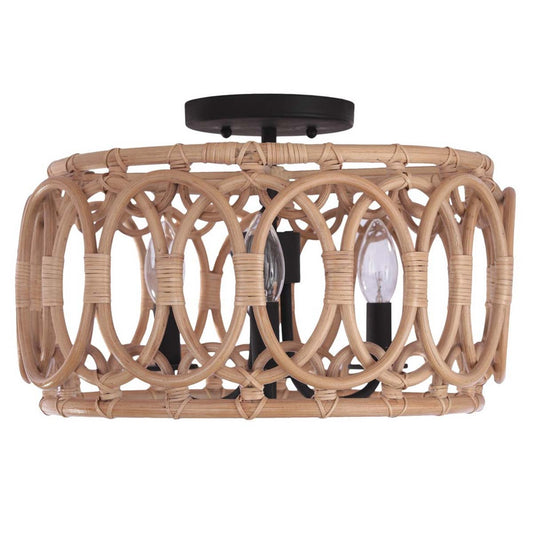 Natural Rattan Semi Flush Mount Light