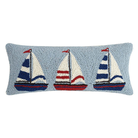 Nautical Trio Sailboat Hooked Pillow - SALE